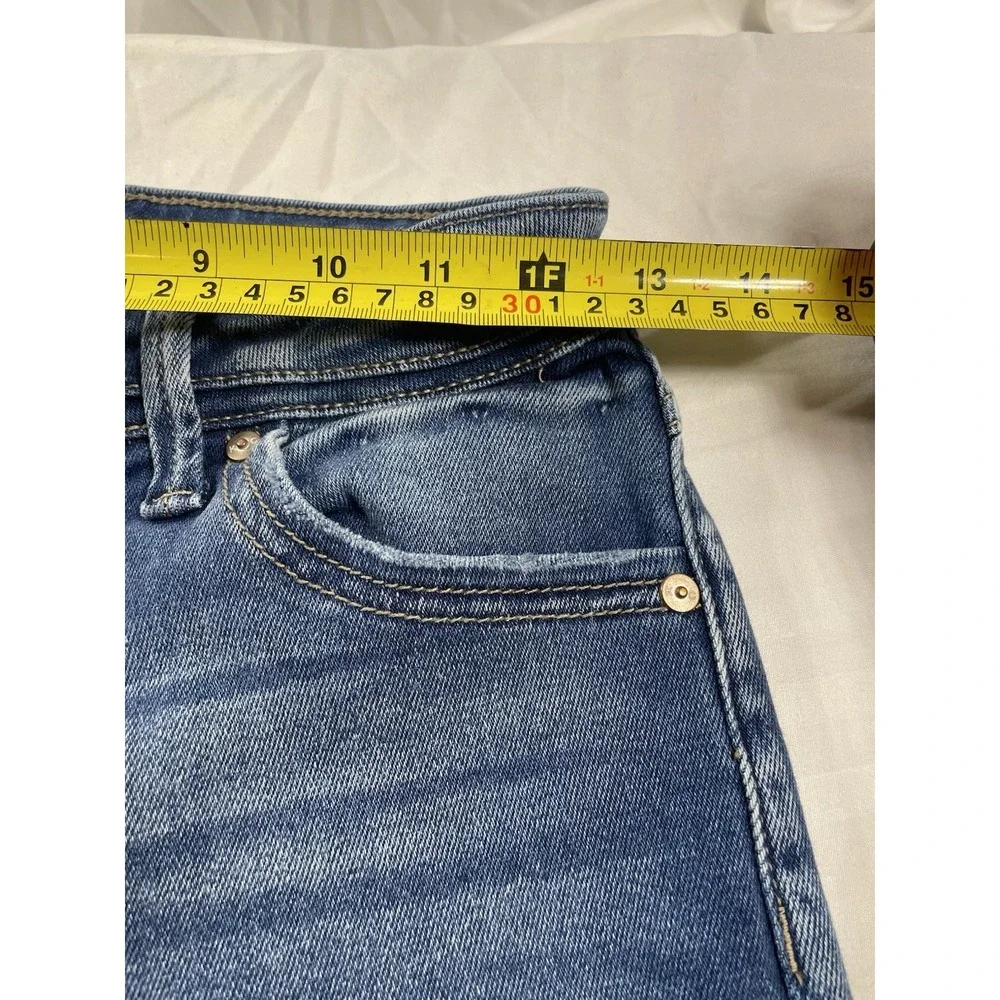 KanCan Women's High Rise Straight Distressed Button Fly Blue Denim Jeans